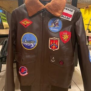 Top Gun Leather Jacket with Fur Collar